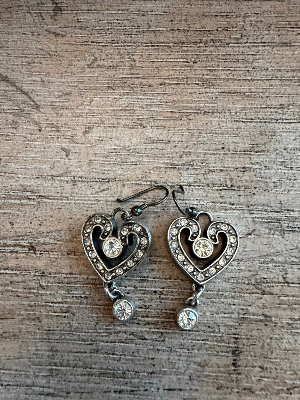 Brighton Silver-Tone Crystal Heart Drop Earrings